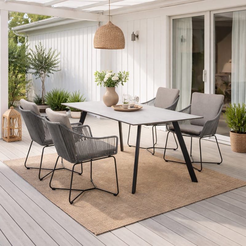 Utematsgrupp OPAL 160 & 4 fåtöljer - grå - Utemöbler - Utegrupp - Matgrupper utomhus