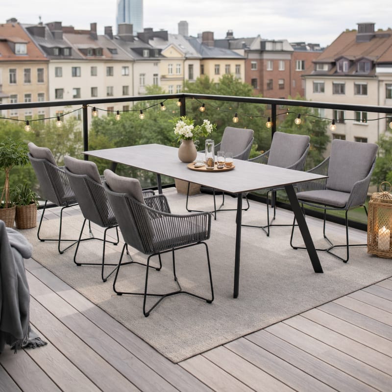 Utematsgrupp OPAL 220 & 6 fåtöljer - grå - Utemöbler - Utegrupp - Matgrupper utomhus