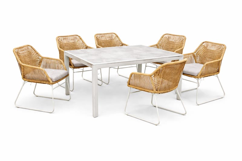 Utemöbelgrupp Palermo matgrupp 200 med 4 Seville karmstolar - grå/beige - Utemöbler - Utegrupp - Matgrupper utomhus