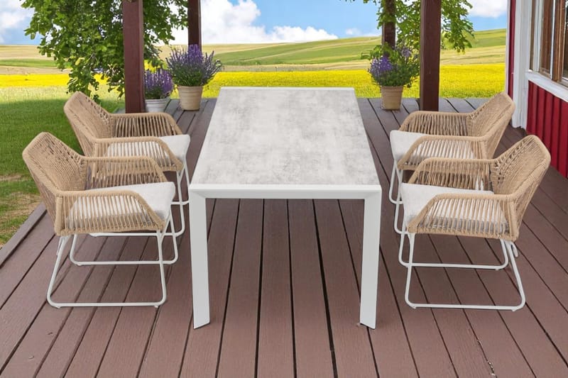 Utemöbelgrupp Palermo matgrupp 200 med 4 Seville karmstolar - grå/beige - Utemöbler - Utegrupp - Matgrupper utomhus