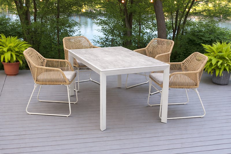Utemöbelgrupp Palermo matgrupp 200 med 4 Seville karmstolar - grå/beige - Utemöbler - Utegrupp - Matgrupper utomhus