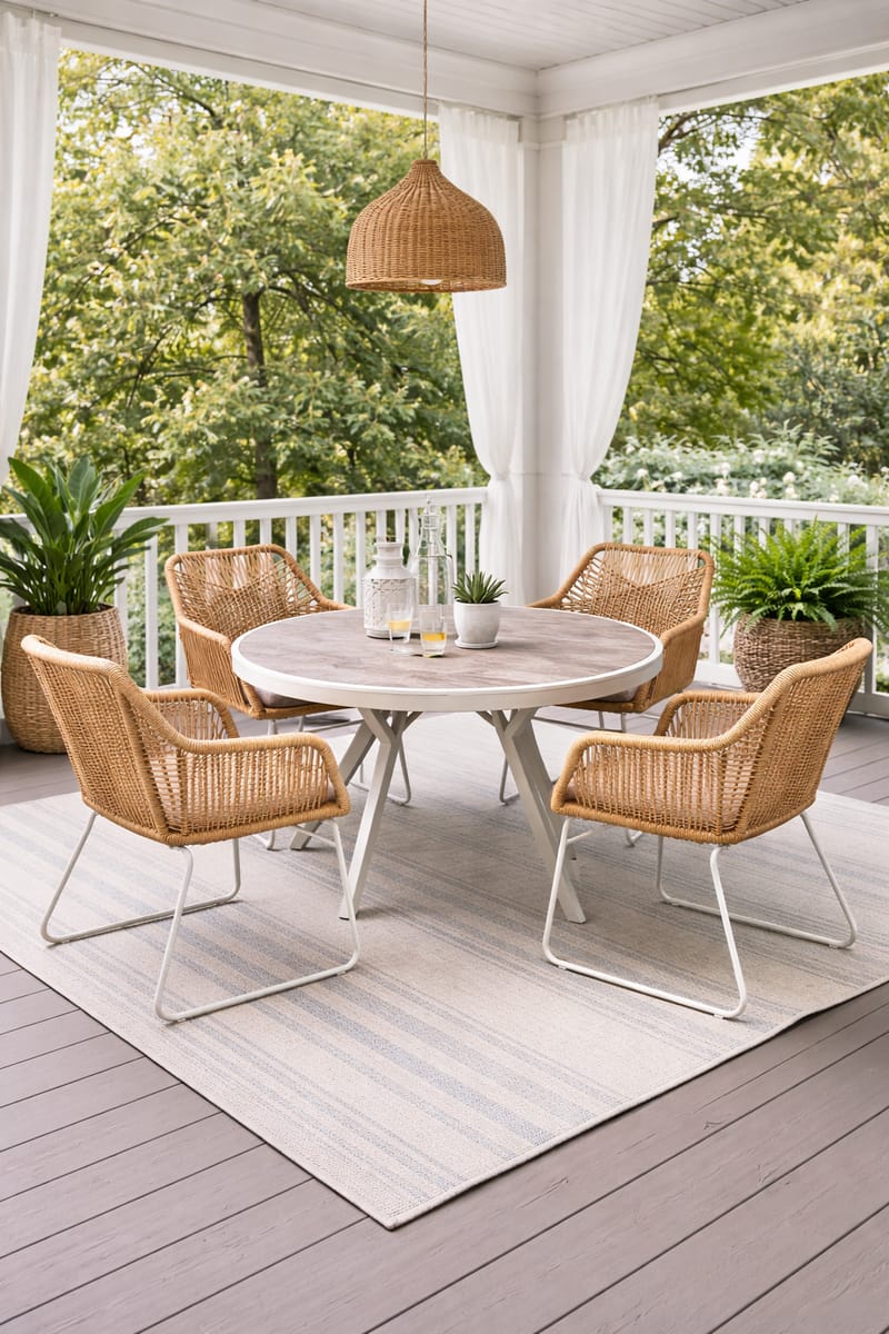 Utemöbelgrupp Palermo rund matgrupp 130 med 4 Seville karmstolar - grå/beige - Utemöbler - Utegrupp - Matgrupper utomhus