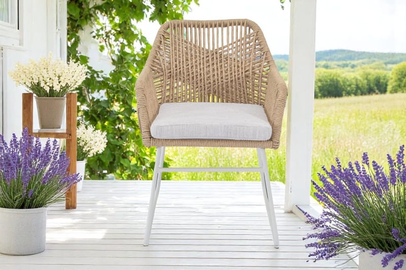 Utemöbelgrupp Palermo rund matgrupp 130 med 4 Seville karmstolar - grå/beige - Utemöbler - Utegrupp - Matgrupper utomhus