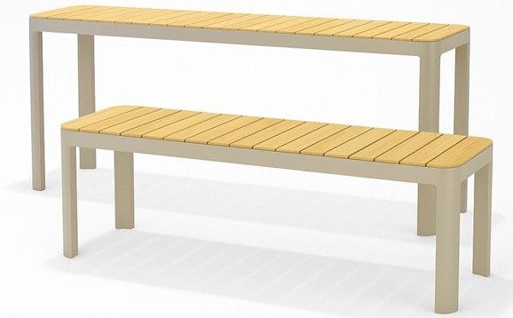 Utomhus balkongset Portals balkongbord + bänk 140 cm, beige/trä