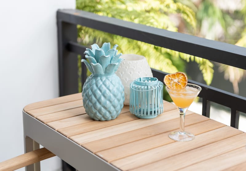 Utomhus balkongset Portals balkongbord + bänk 140 cm - beige/trä - Utemöbler - Utegrupp - Matgrupper utomhus