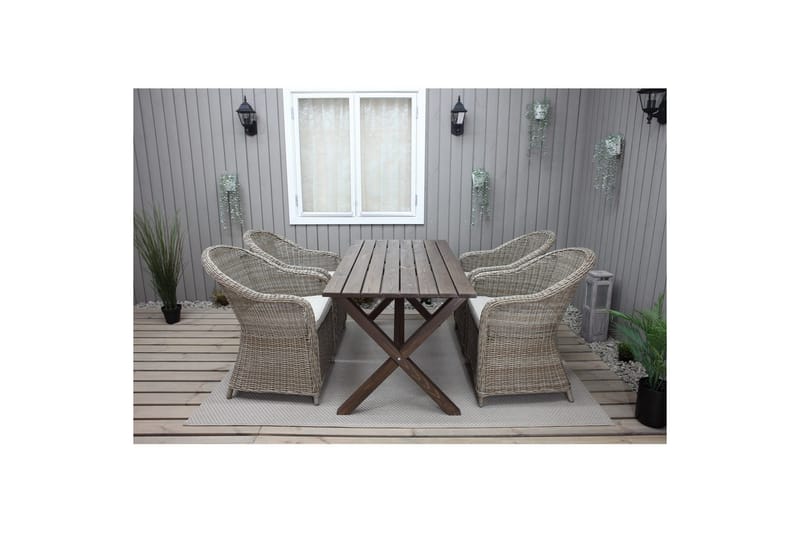 Utomhusmöbelgrupp 150 cm Bord & 4 Belize naturell stolar Brun - Brun - Utemöbler - Utegrupp - Matgrupper utomhus
