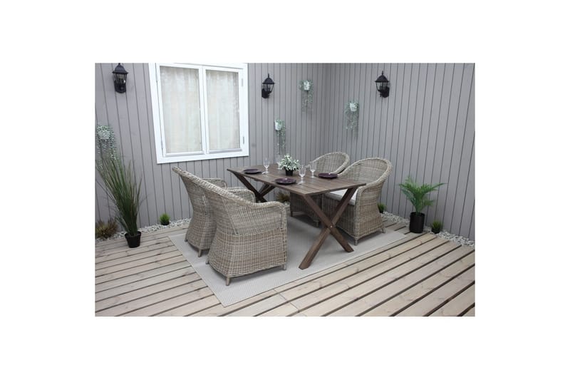 Utomhusmöbelgrupp 150 cm Bord & 4 Belize naturell stolar Brun - Brun - Utemöbler - Utegrupp - Matgrupper utomhus