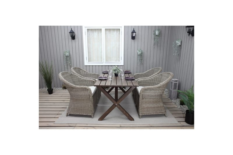 Utomhusmöbelgrupp 150 cm Bord & 4 Belize naturell stolar Brun - Brun - Utemöbler - Utegrupp - Matgrupper utomhus