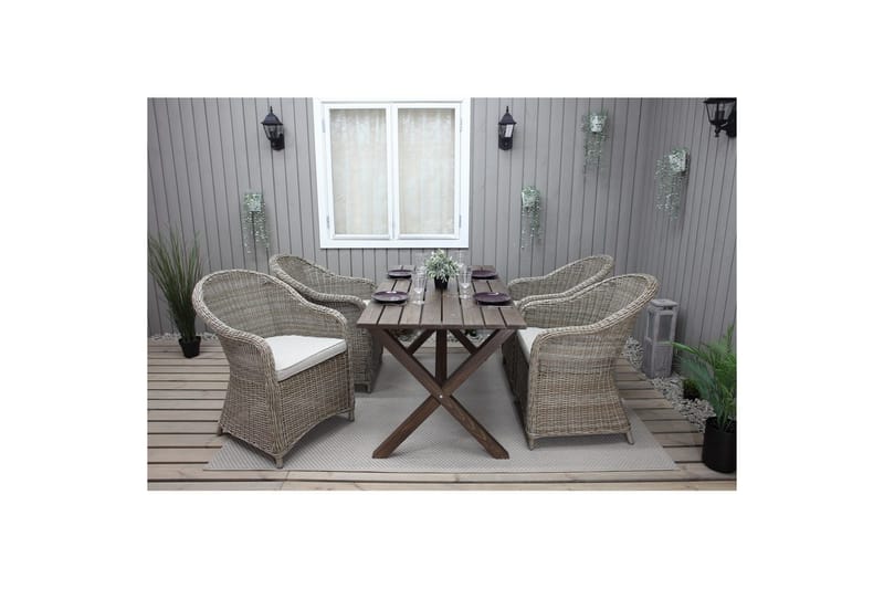 Utomhusmöbelgrupp 150 cm Bord & 4 Belize naturell stolar Brun - Brun - Utemöbler - Utegrupp - Matgrupper utomhus