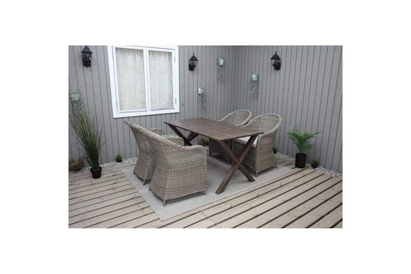 Utomhusmöbelgrupp 150 cm Bord & 4 Belize naturell stolar Brun - Brun - Utemöbler - Utegrupp - Matgrupper utomhus