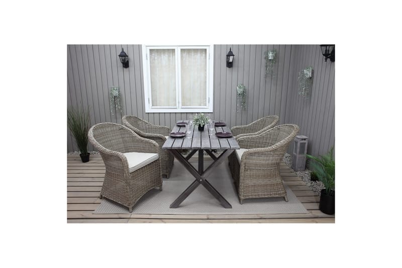 Utomhusmöbelgrupp 150 cm Bord & 4 Belize naturell stolar Grå - Grå - Utemöbler - Utegrupp - Matgrupper utomhus