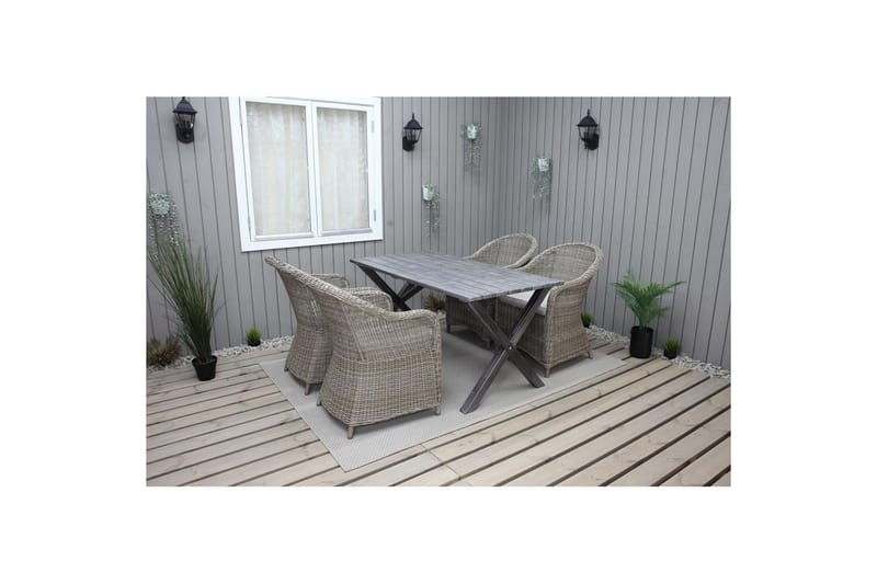 Utomhusmöbelgrupp 150 cm Bord & 4 Belize naturell stolar Grå - Grå - Utemöbler - Utegrupp - Matgrupper utomhus