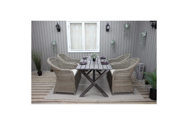 Utomhusmöbelgrupp 150 cm Bord & 4 Belize naturell stolar Grå - Grå - Utemöbler - Utegrupp - Matgrupper utomhus