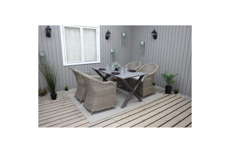 Utomhusmöbelgrupp 150 cm Bord & 4 Belize naturell stolar Grå - Grå - Utemöbler - Utegrupp - Matgrupper utomhus