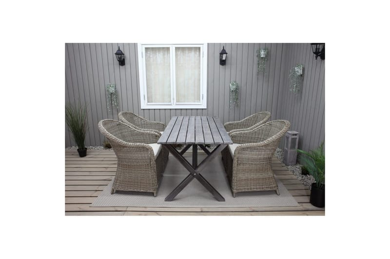 Utomhusmöbelgrupp 150 cm Bord & 4 Belize naturell stolar Grå - Grå - Utemöbler - Utegrupp - Matgrupper utomhus