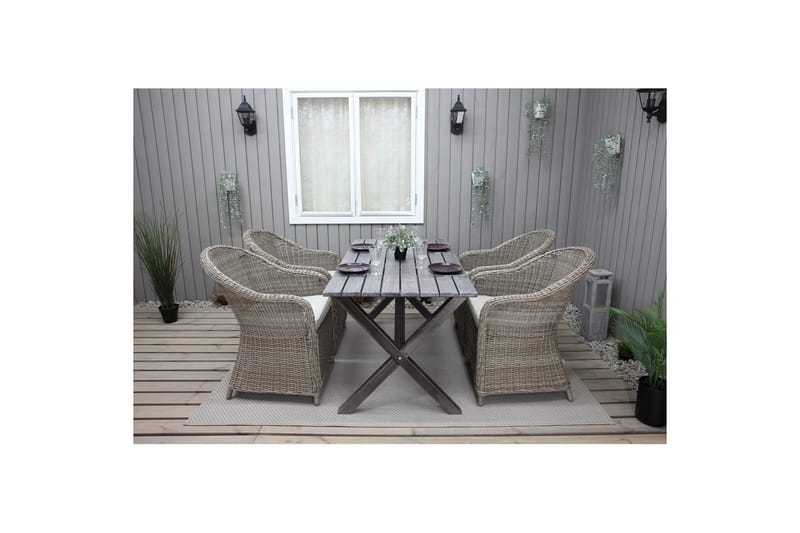 Utomhusmöbelgrupp 150 cm Bord & 4 Belize naturell stolar Grå - Grå - Utemöbler - Utegrupp - Matgrupper utomhus