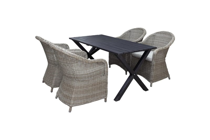 Utomhusmöbelgrupp 150 cm Bord & 4 Belize naturell stolar Svart, Svart