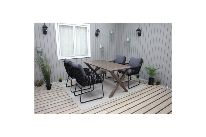 Utomhusmöbelgrupp 150 cm Bord & 4 Levanto grå stolar Brun - Brun - Utemöbler - Utegrupp - Matgrupper utomhus