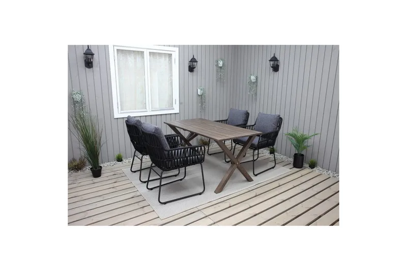 Utomhusmöbelgrupp 150 cm Bord & 4 Levanto grå stolar Brun - Brun - Utemöbler - Utegrupp - Matgrupper utomhus