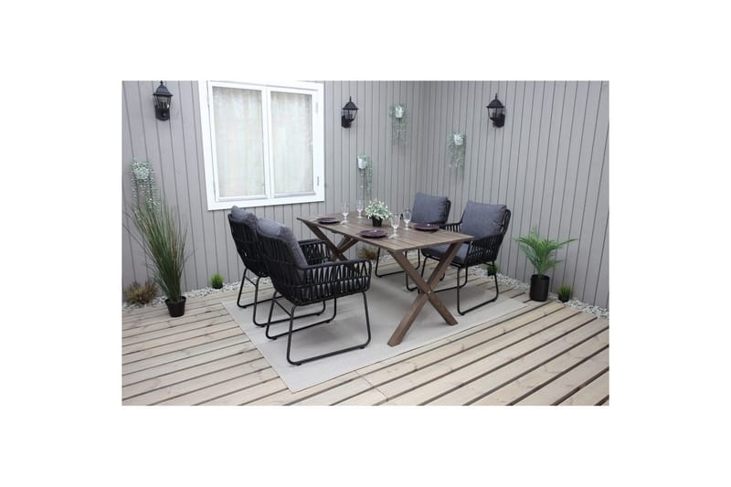 Utomhusmöbelgrupp 150 cm Bord & 4 Levanto grå stolar Brun - Brun - Utemöbler - Utegrupp - Matgrupper utomhus