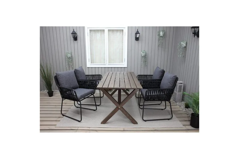 Utomhusmöbelgrupp 150 cm Bord & 4 Levanto grå stolar Brun - Brun - Utemöbler - Utegrupp - Matgrupper utomhus