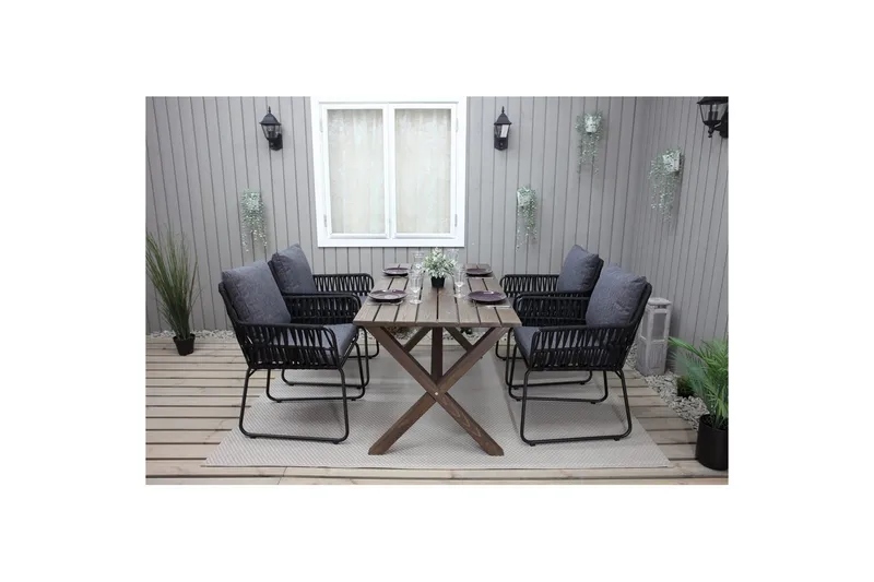 Utomhusmöbelgrupp 150 cm Bord & 4 Levanto grå stolar Brun - Brun - Utemöbler - Utegrupp - Matgrupper utomhus