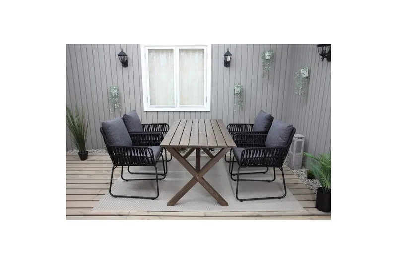 Utomhusmöbelgrupp 150 cm Bord & 4 Levanto grå stolar Brun - Brun - Utemöbler - Utegrupp - Matgrupper utomhus