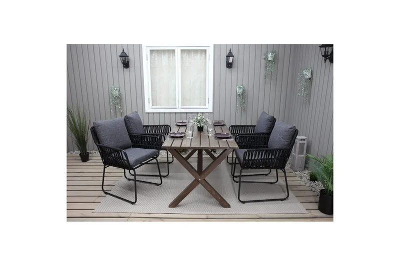 Utomhusmöbelgrupp 150 cm Bord & 4 Levanto grå stolar Brun - Brun - Utemöbler - Utegrupp - Matgrupper utomhus