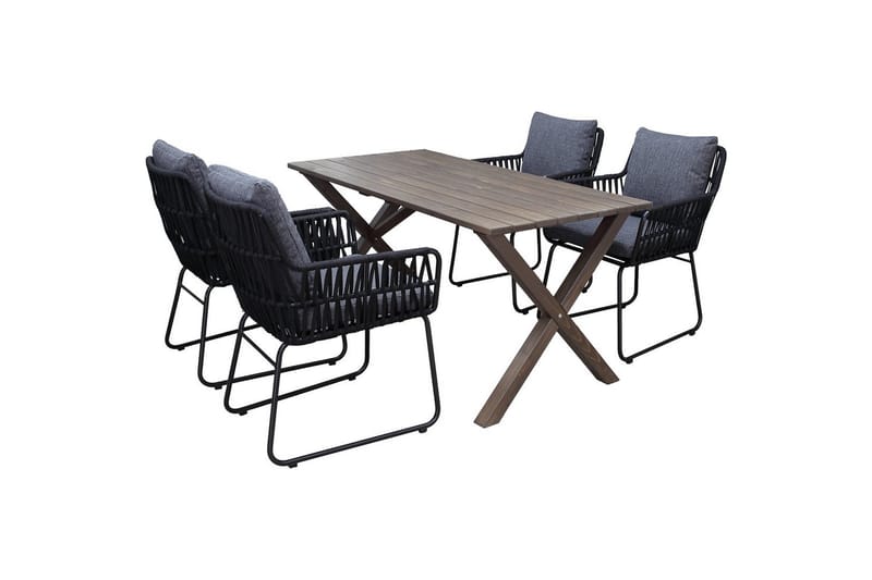 Utomhusmöbelgrupp 150 cm Bord & 4 Levanto grå stolar Brun - Brun - Utemöbler - Utegrupp - Matgrupper utomhus