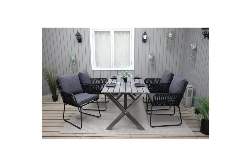 Utomhusmöbelgrupp 150 cm Bord & 4 Levanto grå stolar Grå - Grå - Utemöbler - Utegrupp - Matgrupper utomhus