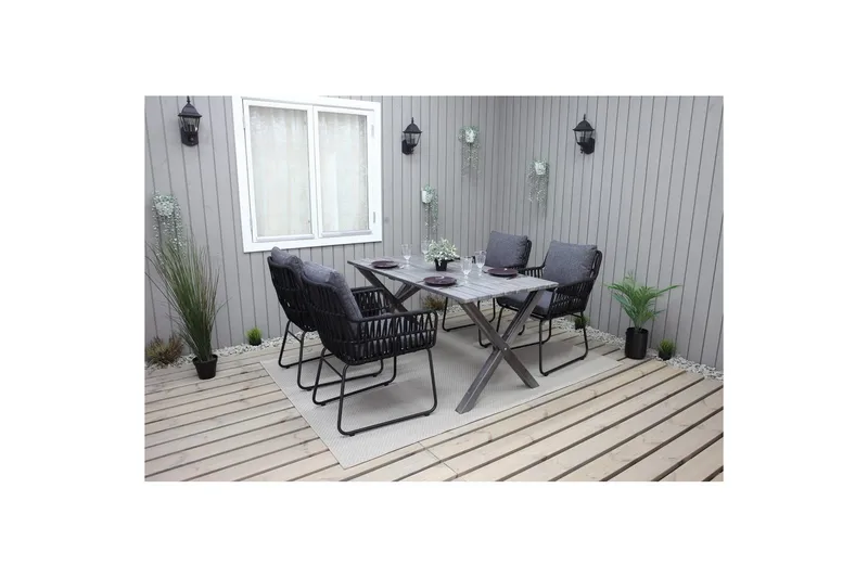 Utomhusmöbelgrupp 150 cm Bord & 4 Levanto grå stolar Grå - Grå - Utemöbler - Utegrupp - Matgrupper utomhus