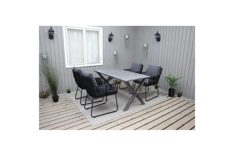 Utomhusmöbelgrupp 150 cm Bord & 4 Levanto grå stolar Grå - Grå - Utemöbler - Utegrupp - Matgrupper utomhus