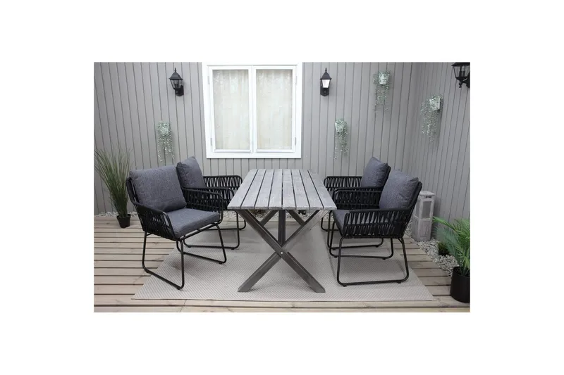 Utomhusmöbelgrupp 150 cm Bord & 4 Levanto grå stolar Grå - Grå - Utemöbler - Utegrupp - Matgrupper utomhus