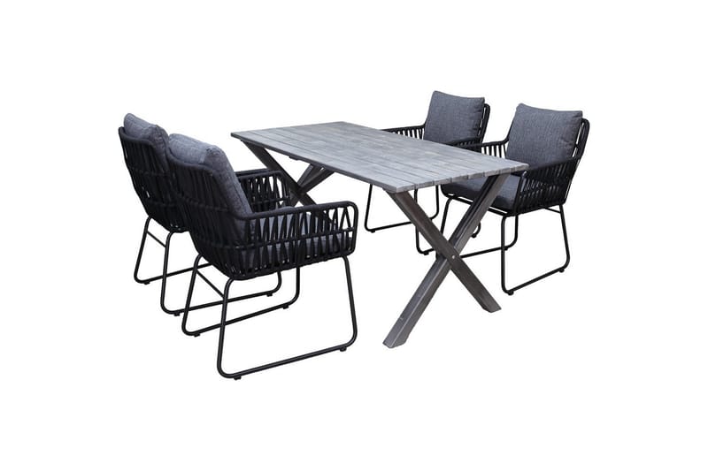 Utomhusmöbelgrupp 150 cm Bord & 4 Levanto grå stolar Grå - Grå - Utemöbler - Utegrupp - Matgrupper utomhus
