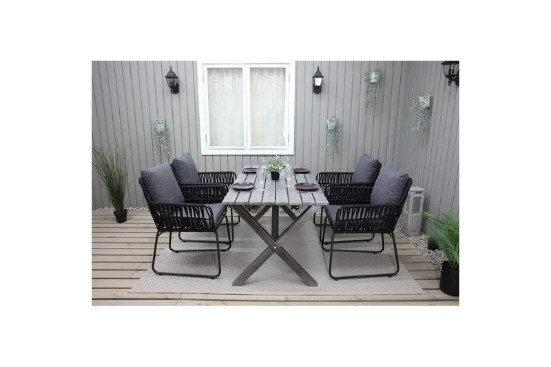 Utomhusmöbelgrupp 150 cm Bord & 4 Levanto grå stolar Grå - Grå - Utemöbler - Utegrupp - Matgrupper utomhus