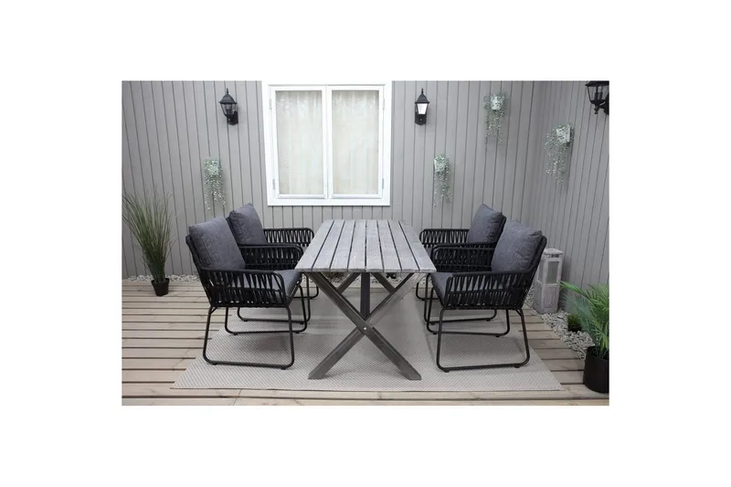 Utomhusmöbelgrupp 150 cm Bord & 4 Levanto grå stolar Grå - Grå - Utemöbler - Utegrupp - Matgrupper utomhus
