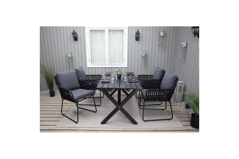 Utomhusmöbelgrupp 150 cm Bord & 4 Levanto grå stolar Svart - Svart - Utemöbler - Utegrupp - Matgrupper utomhus