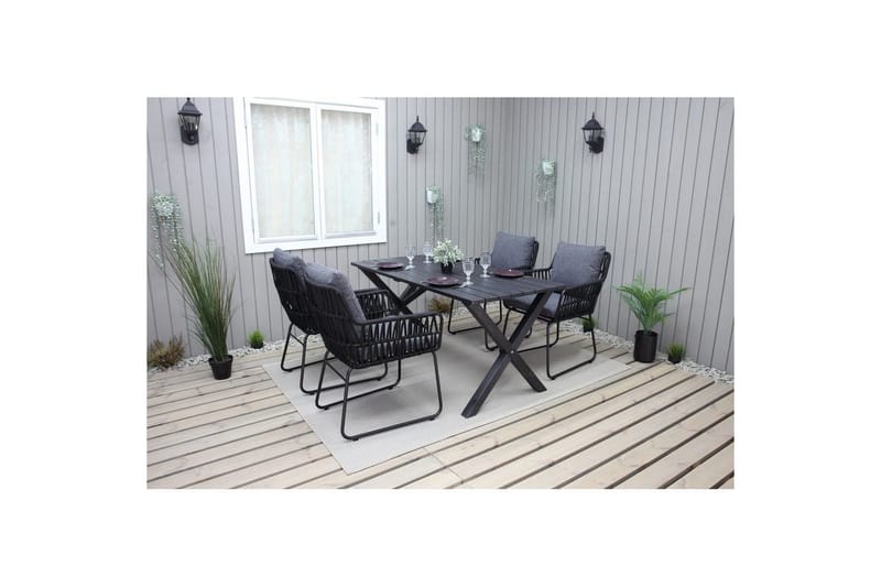 Utomhusmöbelgrupp 150 cm Bord & 4 Levanto grå stolar Svart - Svart - Utemöbler - Utegrupp - Matgrupper utomhus