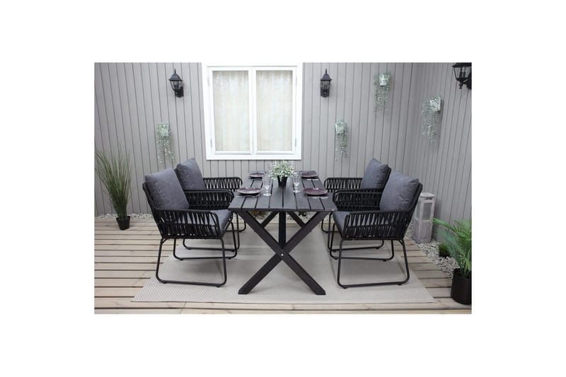 Utomhusmöbelgrupp 150 cm Bord & 4 Levanto grå stolar Svart - Svart - Utemöbler - Utegrupp - Matgrupper utomhus