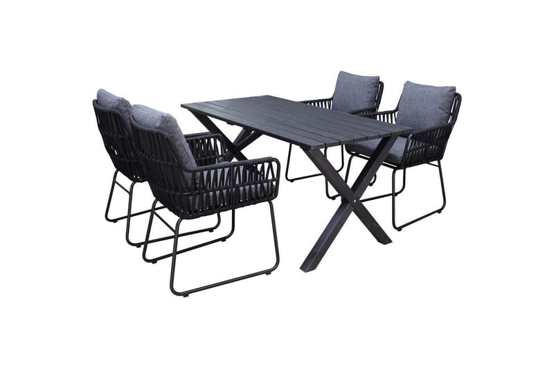 Utomhusmöbelgrupp 150 cm Bord & 4 Levanto grå stolar Svart - Svart - Utemöbler - Utegrupp - Matgrupper utomhus