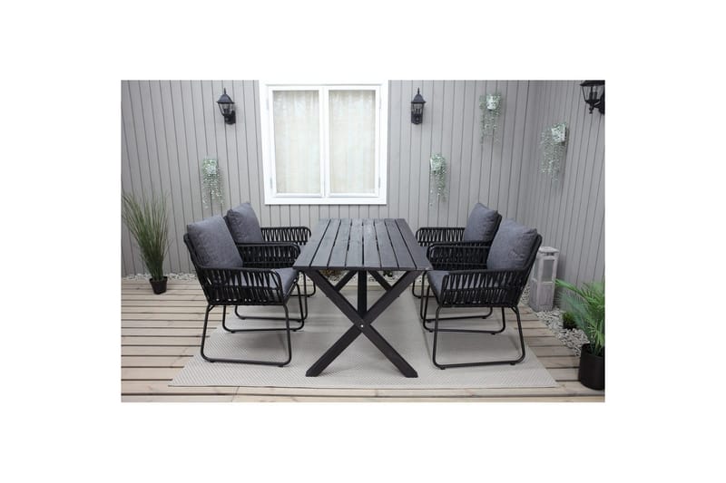 Utomhusmöbelgrupp 150 cm Bord & 4 Levanto grå stolar Svart - Svart - Utemöbler - Utegrupp - Matgrupper utomhus