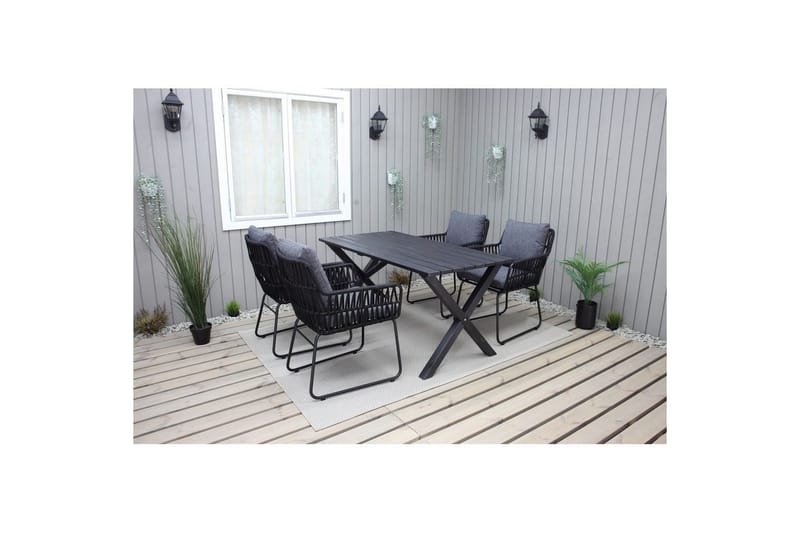 Utomhusmöbelgrupp 150 cm Bord & 4 Levanto grå stolar Svart - Svart - Utemöbler - Utegrupp - Matgrupper utomhus