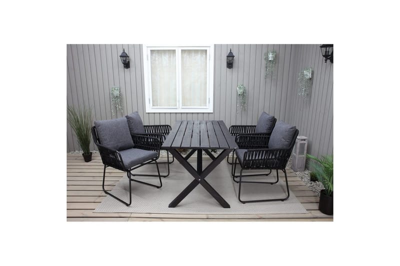 Utomhusmöbelgrupp 150 cm Bord & 4 Levanto grå stolar Svart - Svart - Utemöbler - Utegrupp - Matgrupper utomhus