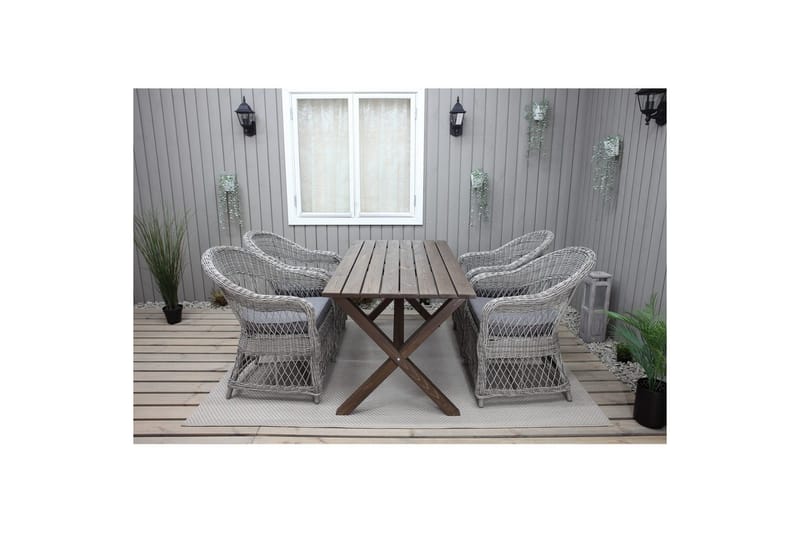 Utomhusmöbelgrupp 150 cm Bord & 4 Merida grå stolar Brun - Brun - Utemöbler - Utegrupp - Matgrupper utomhus