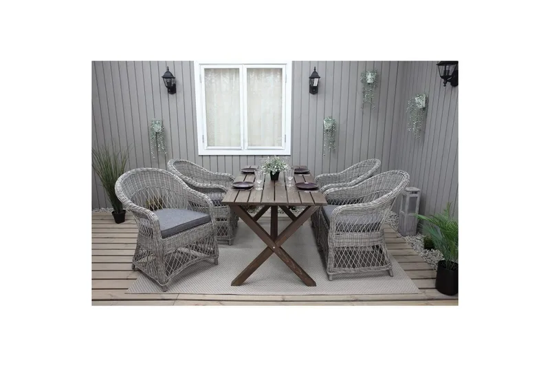 Utomhusmöbelgrupp 150 cm Bord & 4 Merida grå stolar Brun - Brun - Utemöbler - Utegrupp - Matgrupper utomhus