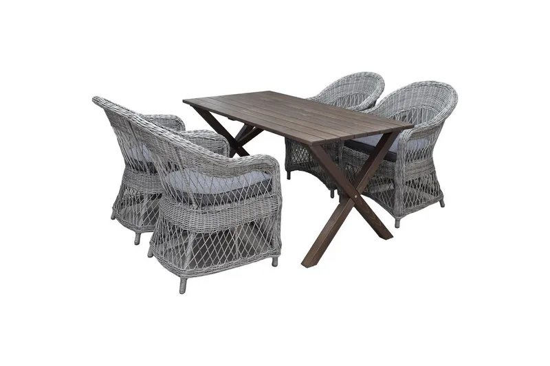 Utomhusmöbelgrupp 150 cm Bord & 4 Merida grå stolar Brun, Brun