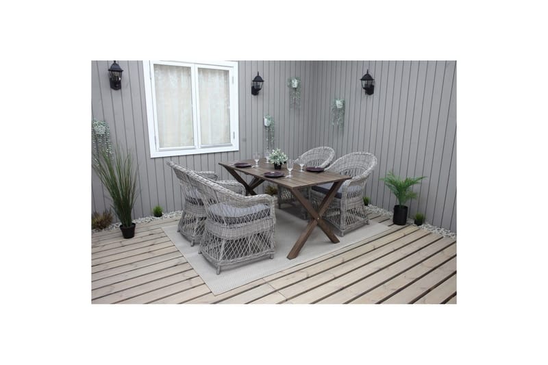 Utomhusmöbelgrupp 150 cm Bord & 4 Merida grå stolar Brun - Brun - Utemöbler - Utegrupp - Matgrupper utomhus