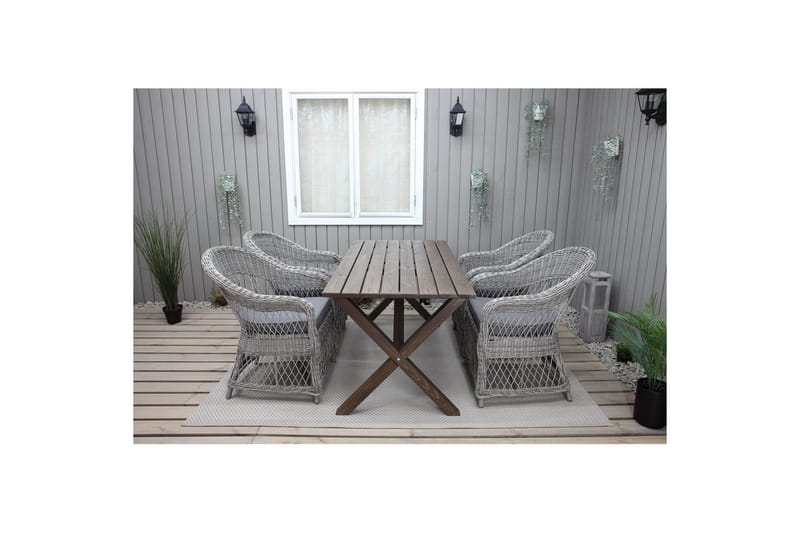 Utomhusmöbelgrupp 150 cm Bord & 4 Merida grå stolar Brun - Brun - Utemöbler - Utegrupp - Matgrupper utomhus