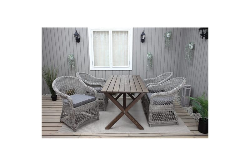 Utomhusmöbelgrupp 150 cm Bord & 4 Merida grå stolar Brun - Brun - Utemöbler - Utegrupp - Matgrupper utomhus