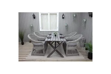 Utomhusmöbelgrupp 150 cm Bord & 4 Merida grå stolar Grå - Grå - Utemöbler - Utegrupp - Matgrupper utomhus